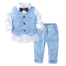 European Style 3 PCS Baby Boy Gentlemen Kids Outfits Tshirt+Striped Vest+Pants Formal Outfits Boy′s Spring Set Kids Clothing Fashion Wedding